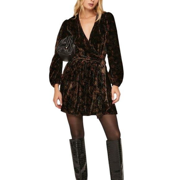 Slate & Willow Black Velvet Mini Tie Dress S - Picture 1 of 5